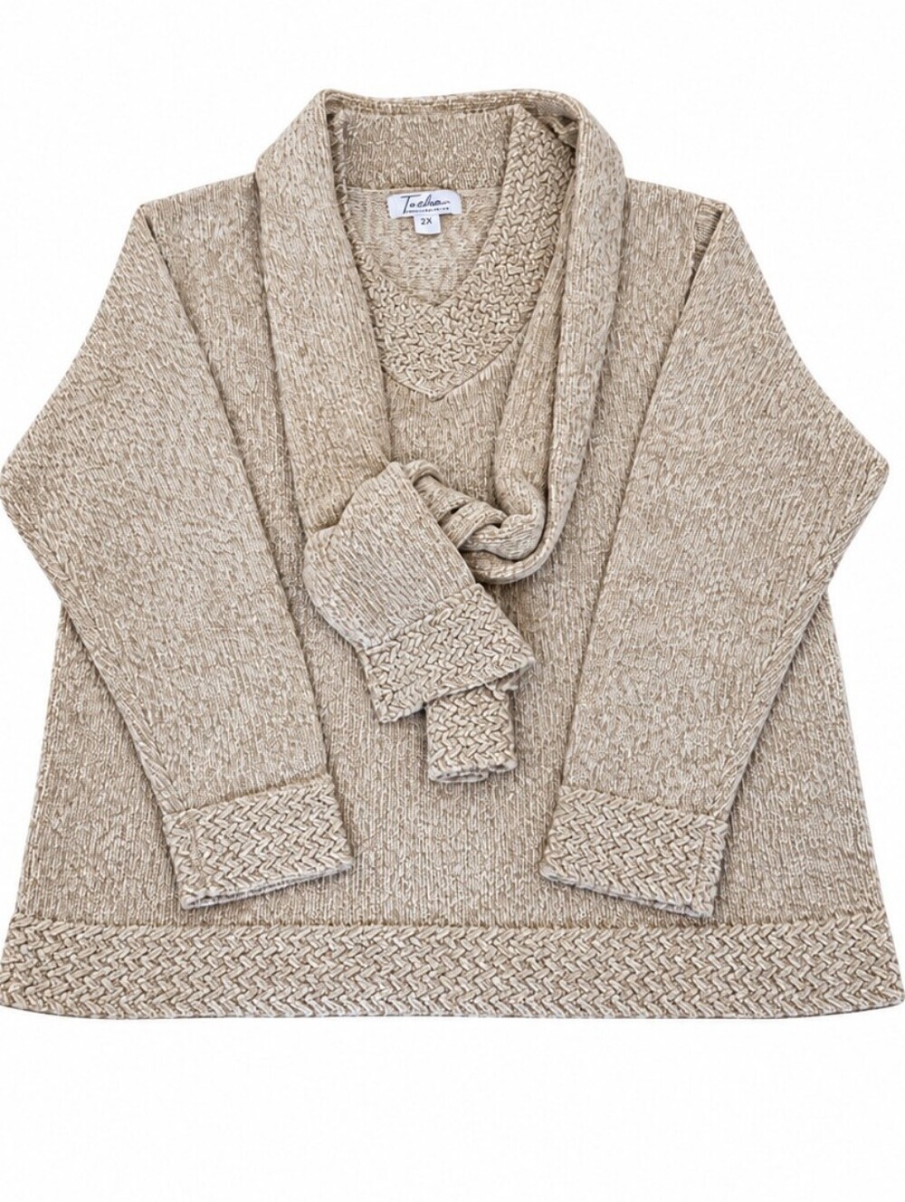 Beige Chenille Sweater With Removeable Scarf
